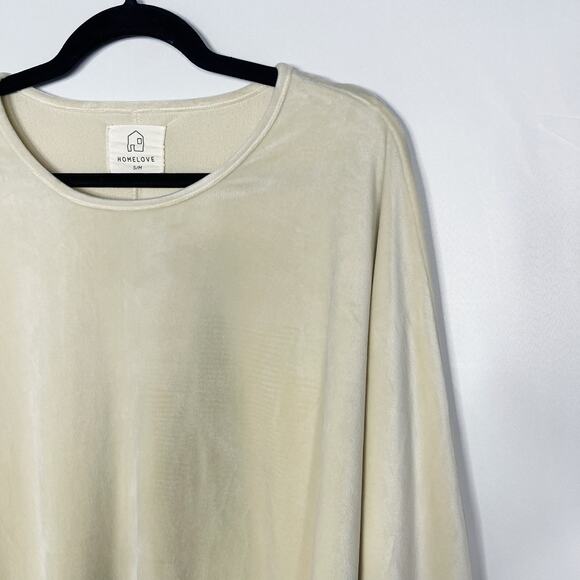 HomeLove S/M Cream Loungewear Velvet Sweatshirt Round Neck Drop Shoulder Casual - Picture 3 of 8